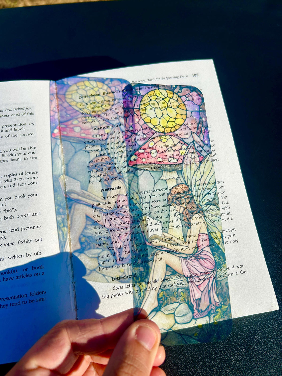 Twilight Tales Bookmark, Garden Fairy, Glowing Book, Stained Glass Moon, Nocturnal Fantasy Art