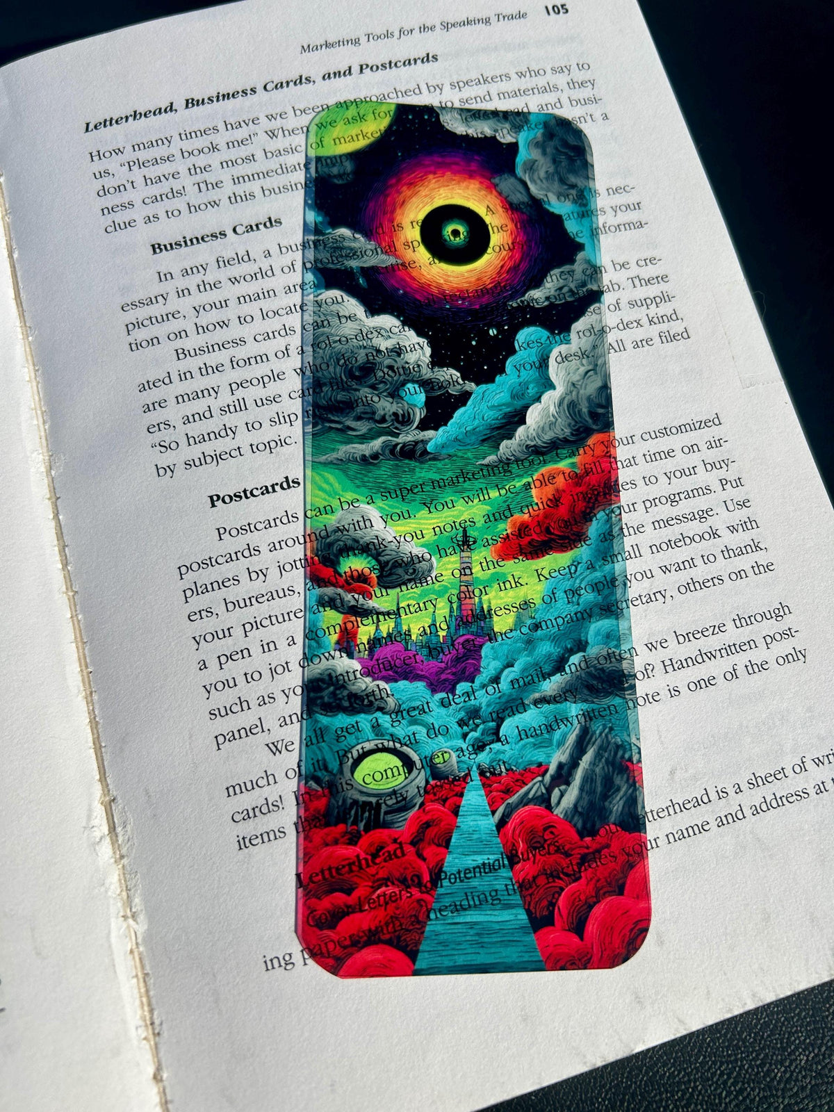 Apocalyptic Bookmark, Neon Nightmare, Dystopian Sci-Fi Art, Cyberpunk Glow for Dark Readers