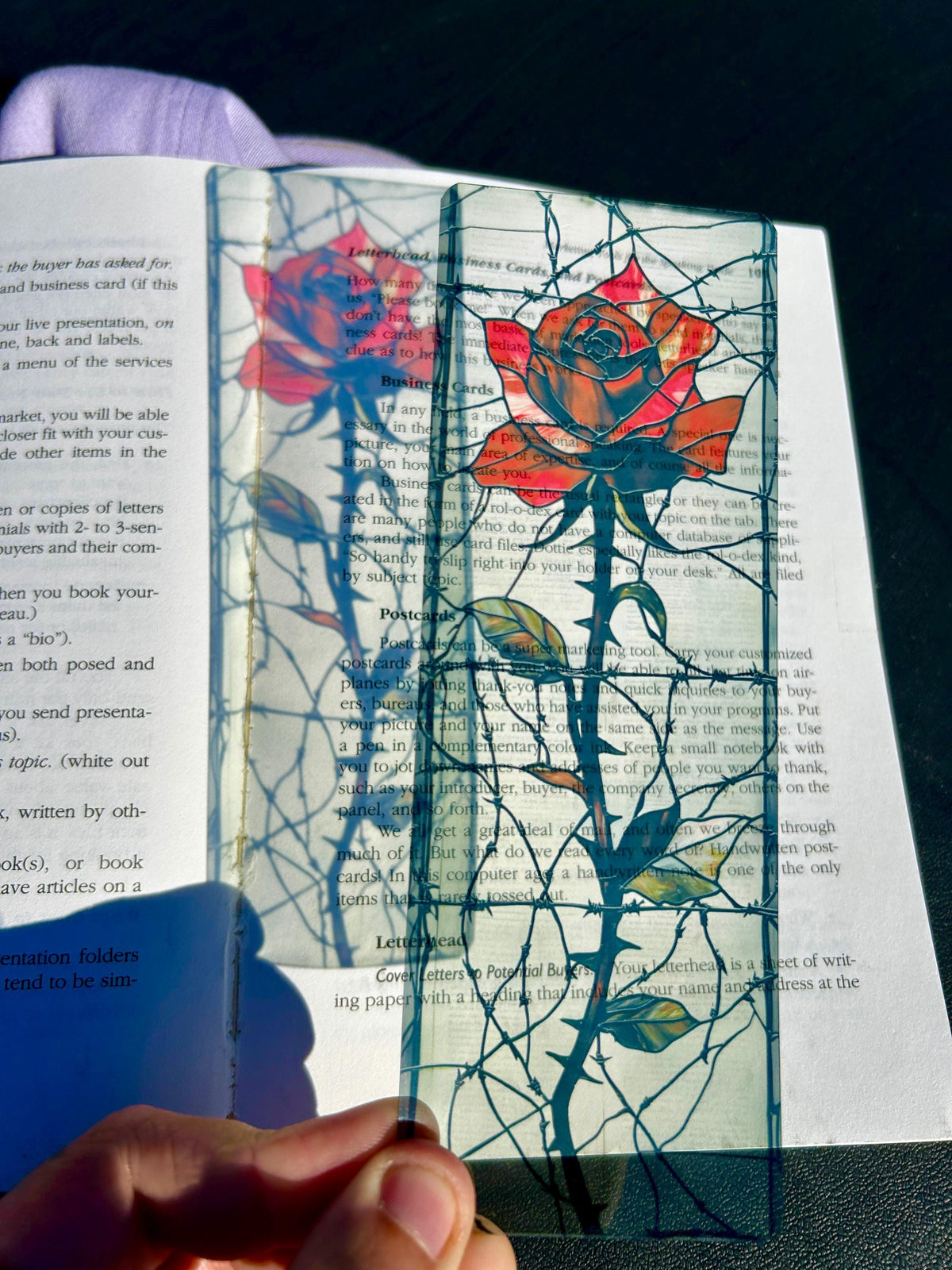 Gothic Rose Stained Glass Bookmark – Dark Romantic Floral Page Marker with Barbed Wire Aesthetic for Book Lovers