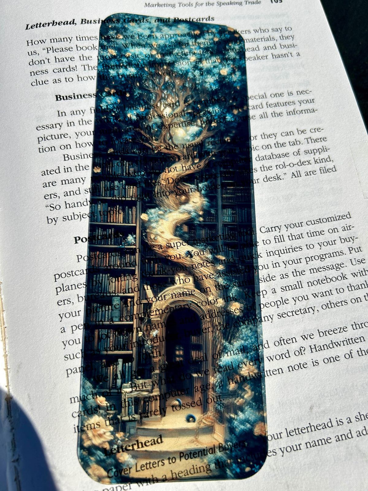 Grand Library Tree Bookmark – Ancient Tree Grows Through Bookshelves, Mystical Fantasy Bookmark for Nature-Loving Readers