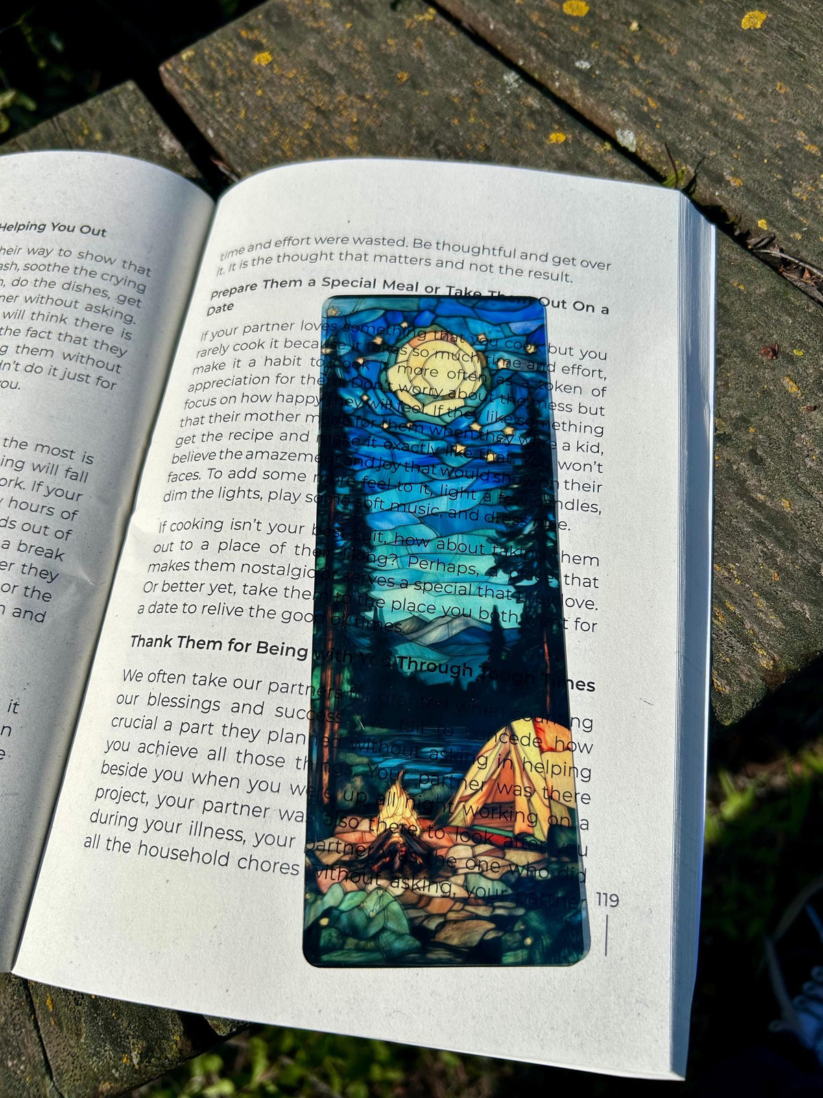 Stained Glass Camping Bookmark - Colorful Nature Design, Perfect for Outdoor Lovers, Book Lovers, and Adventurers, Unique Gift for Campers!