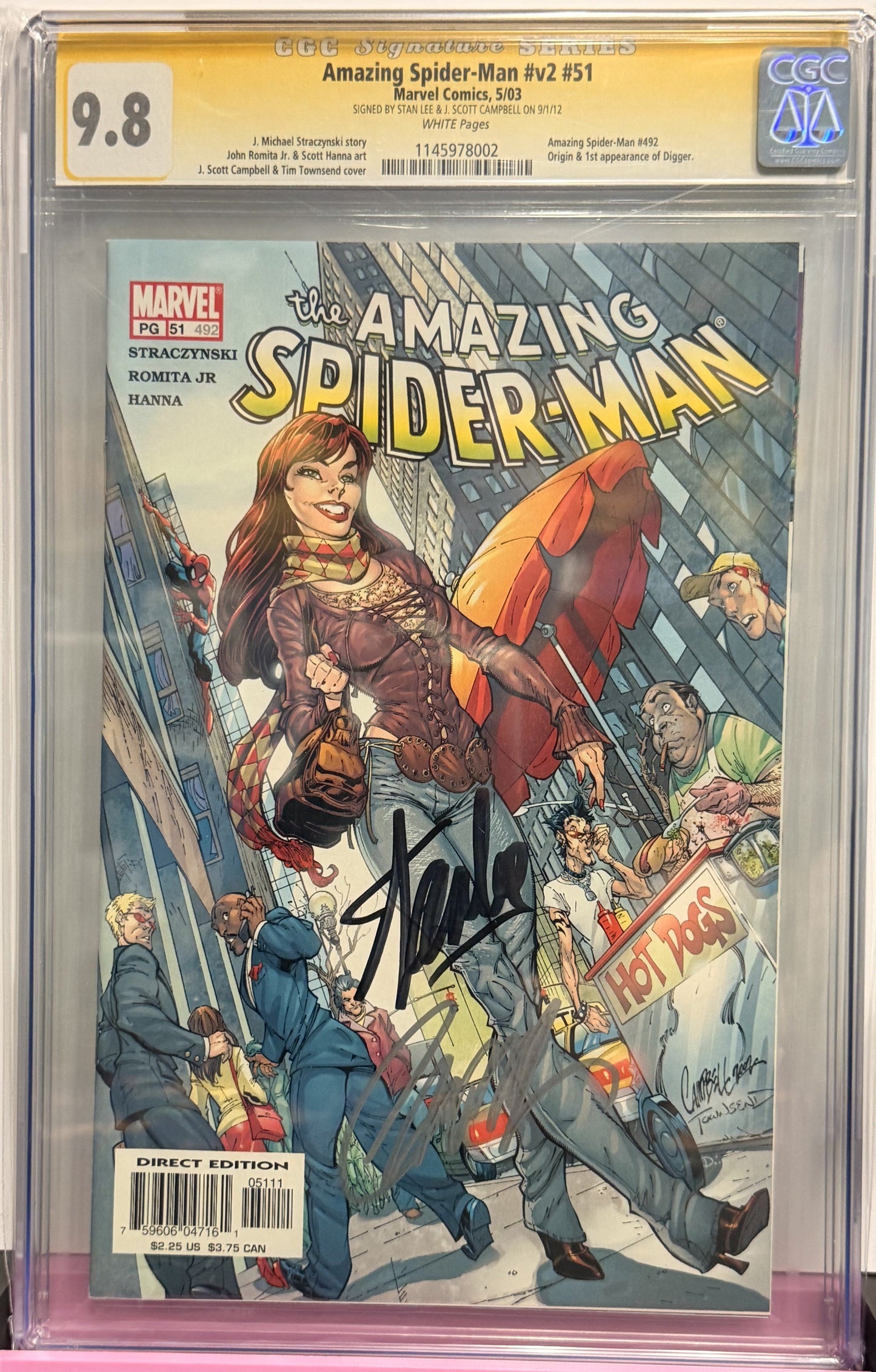9.8 Sgined Amazing Spider-Man #v2 #51 Stan Lee & J. Scott Campbell