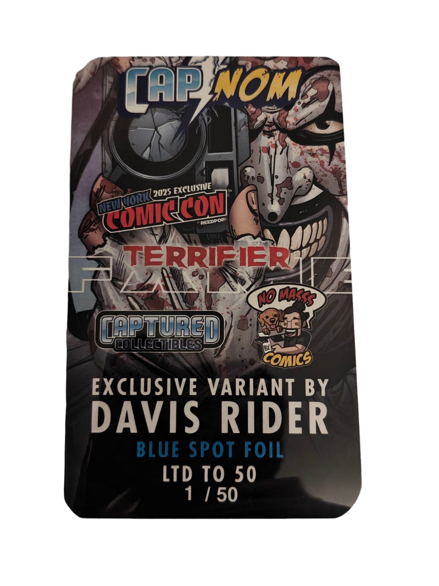 BIRTH OF A SLASHER #1 TERRIFIER DAVIS RIDER 2025 NYCC BLUE FOIL LTD 50 COA 1/50