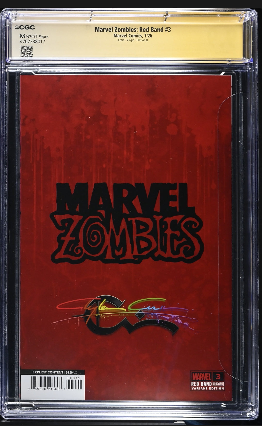 Marvel Zombies Red Band #3 CGC SS 9.9 Infinity Murder Signed & Sketched Crain