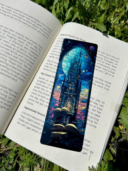 Cathedral Celestial Castle Bookmark - Fantasy Page Marker, Mystical Sky Castle Gift, Unique Book Lover Accessory, Gothic Fairytale Art