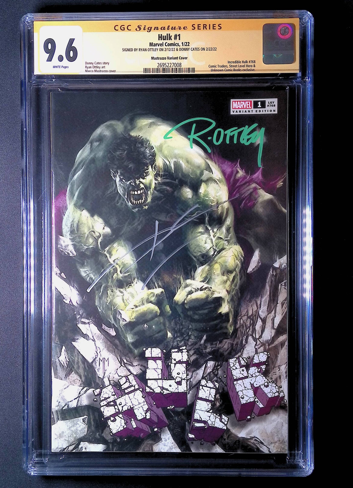 Hulk #1 CGC 9.6 Signed by Cates & Ottley (Mastrazzo Variant Cover) - Marvel