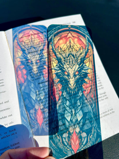 HELL Dragon Bookmark – Fiery Stained Glass Design for Fantasy Book Lovers, Dark Gothic Dragon Art Bookmark Gift for Readers
