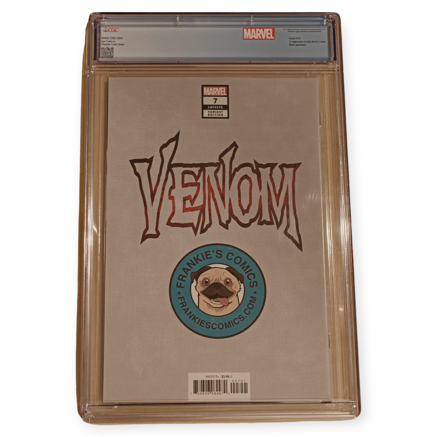 Venom #7 CGC 9.4 (2018) Clayton Crain Frankie's Comics Exclusive w/Custom Label