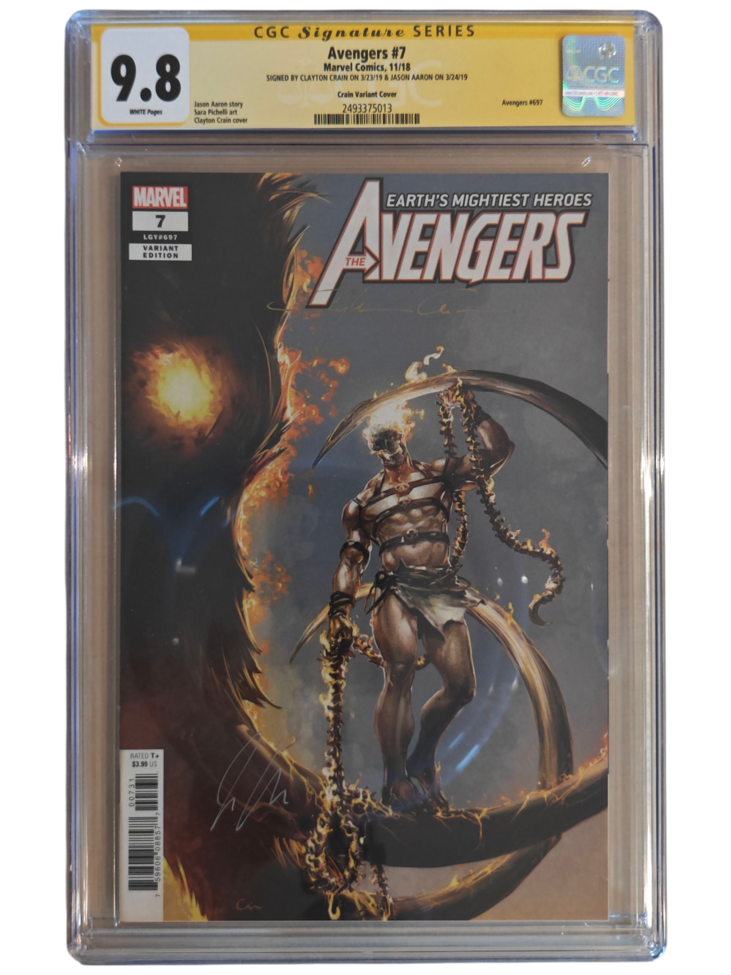 Avengers #7 1:50 Clayton Crain Variant CGC Signature Series 9.8 Double Signed