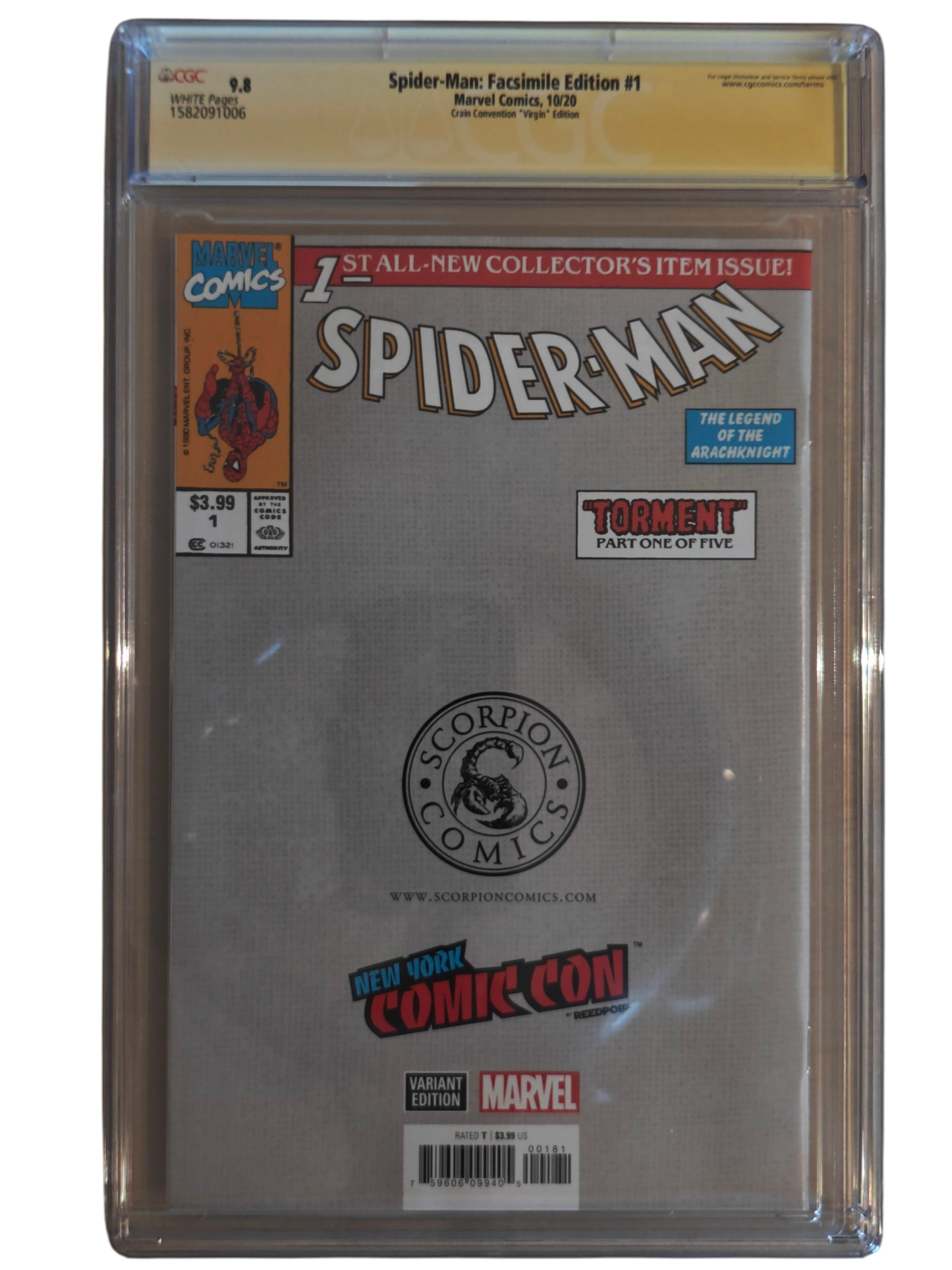 Spider-Man #1 Facsimile #1 Virgin Variant Scorpion Comics Exclusive CGC Signature Series Clayton Crain 9.8
