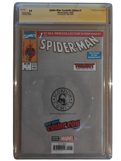 Spider-Man #1 Facsimile #1 Virgin Variant Scorpion Comics Exclusive CGC Signature Series Clayton Crain 9.8
